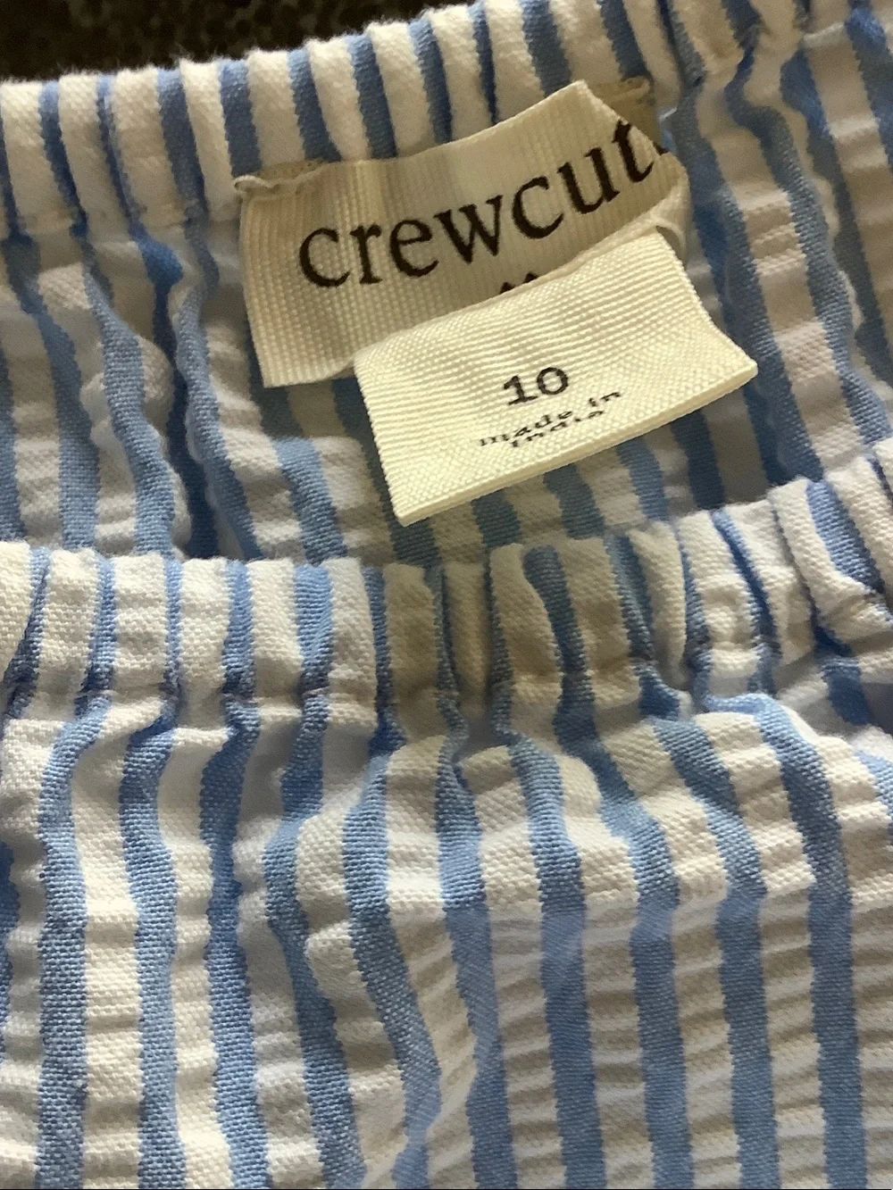 Crewcuts Light Blue and White Striped Puff Sleeve Top